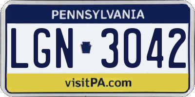 PA license plate LGN3042