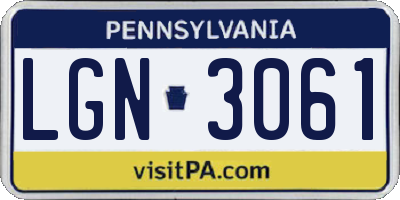 PA license plate LGN3061