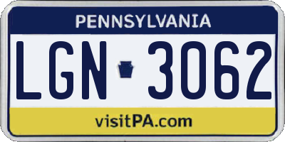 PA license plate LGN3062