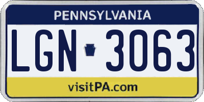 PA license plate LGN3063