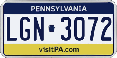 PA license plate LGN3072