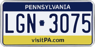 PA license plate LGN3075