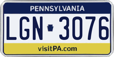 PA license plate LGN3076