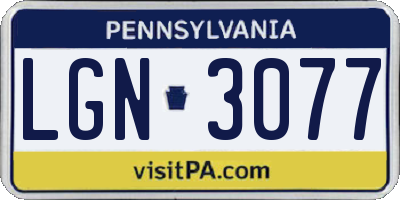 PA license plate LGN3077