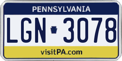 PA license plate LGN3078