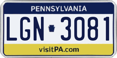 PA license plate LGN3081