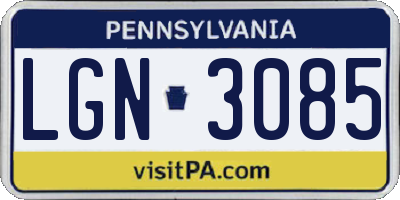 PA license plate LGN3085
