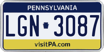 PA license plate LGN3087