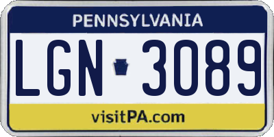 PA license plate LGN3089