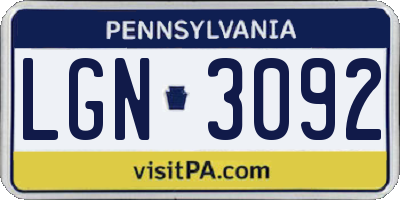 PA license plate LGN3092