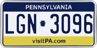 PA license plate LGN3096