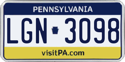 PA license plate LGN3098