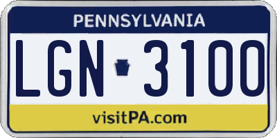 PA license plate LGN3100