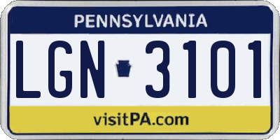 PA license plate LGN3101