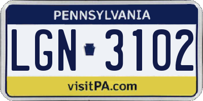PA license plate LGN3102