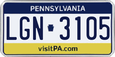 PA license plate LGN3105