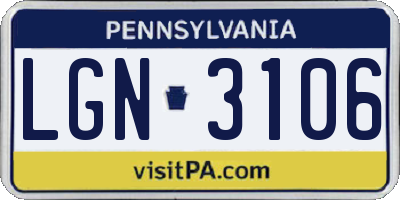 PA license plate LGN3106