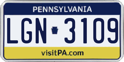 PA license plate LGN3109