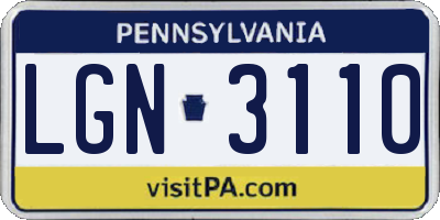 PA license plate LGN3110