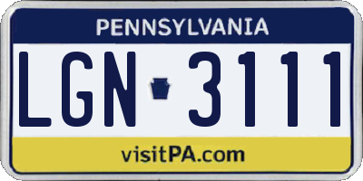 PA license plate LGN3111
