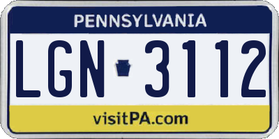 PA license plate LGN3112