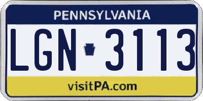 PA license plate LGN3113