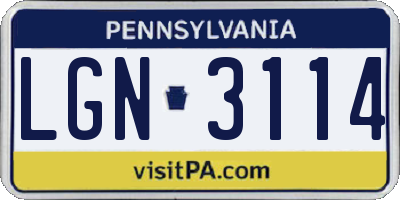 PA license plate LGN3114
