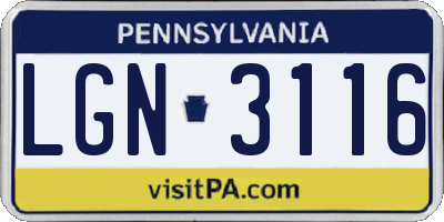 PA license plate LGN3116
