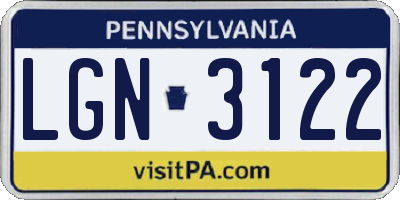 PA license plate LGN3122