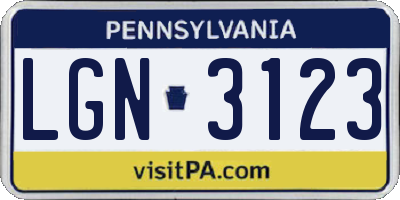PA license plate LGN3123