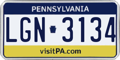 PA license plate LGN3134