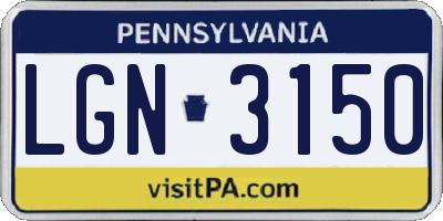 PA license plate LGN3150