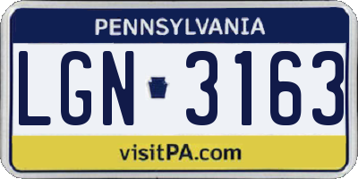PA license plate LGN3163