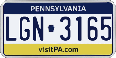 PA license plate LGN3165