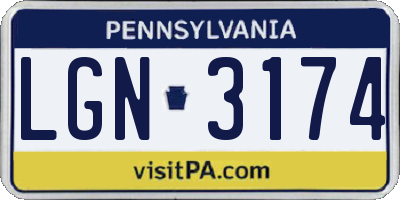 PA license plate LGN3174