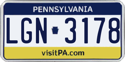 PA license plate LGN3178