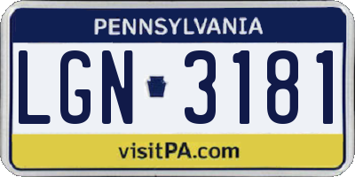 PA license plate LGN3181