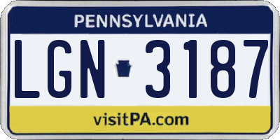 PA license plate LGN3187