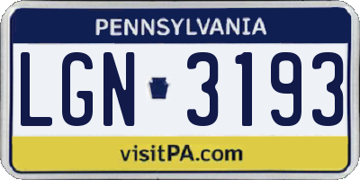 PA license plate LGN3193