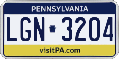 PA license plate LGN3204