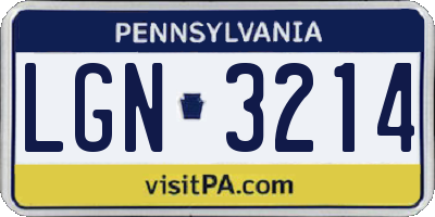 PA license plate LGN3214