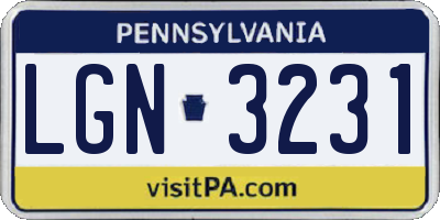 PA license plate LGN3231