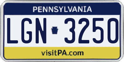 PA license plate LGN3250