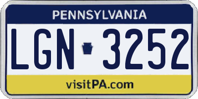 PA license plate LGN3252