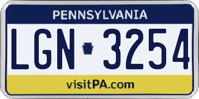 PA license plate LGN3254