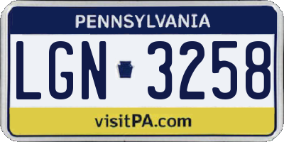 PA license plate LGN3258