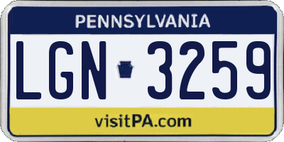 PA license plate LGN3259