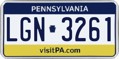 PA license plate LGN3261