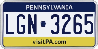 PA license plate LGN3265