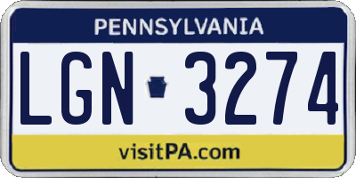 PA license plate LGN3274
